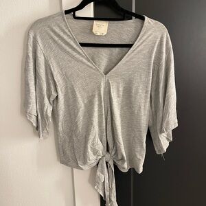 Gray V-Neck Tie-Front Top